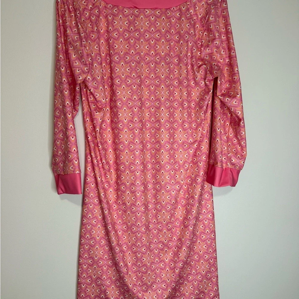 Cabana Life Pink Patterned Tunic Dress/swim coverup with Solid Trim size large - Picture 8 of 14